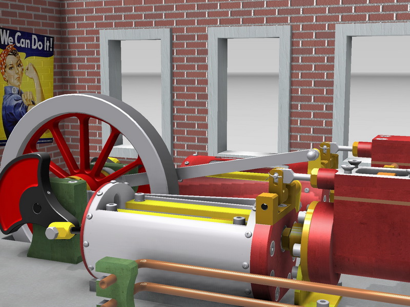 Horizontal Twin Steam Engines in Factory Layout